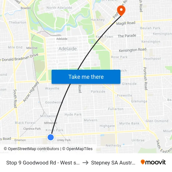 Stop 9 Goodwood Rd - West side to Stepney SA Australia map
