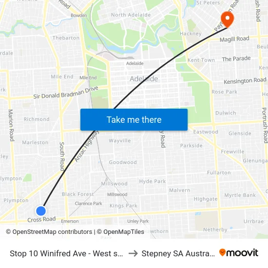 Stop 10 Winifred Ave - West side to Stepney SA Australia map