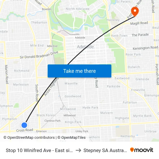 Stop 10 Winifred Ave - East side to Stepney SA Australia map