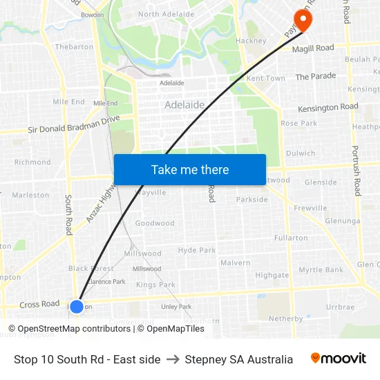 Stop 10 South Rd - East side to Stepney SA Australia map