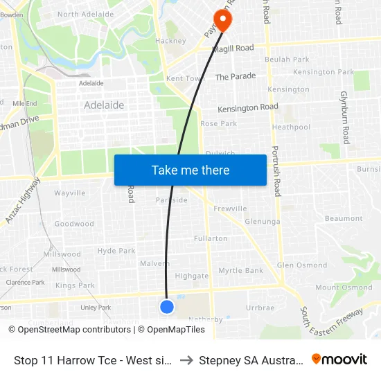 Stop 11 Harrow Tce - West side to Stepney SA Australia map
