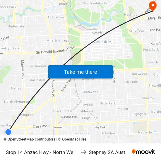 Stop 14 Anzac Hwy - North West side to Stepney SA Australia map