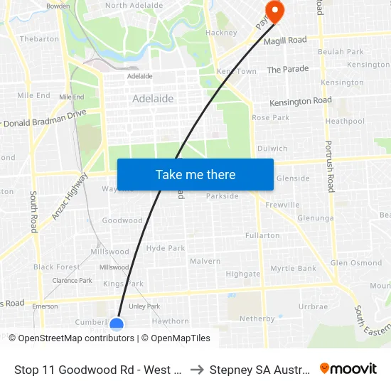 Stop 11 Goodwood Rd - West side to Stepney SA Australia map