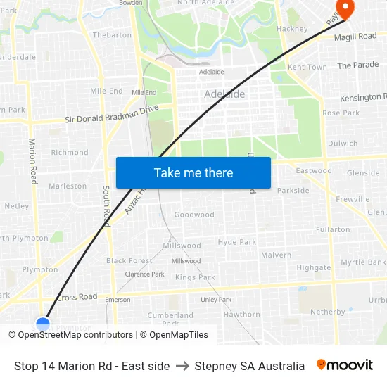 Stop 14 Marion Rd - East side to Stepney SA Australia map