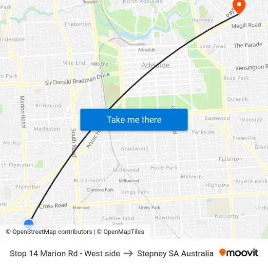 Stop 14 Marion Rd - West side to Stepney SA Australia map