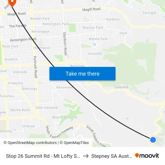 Stop 26 Summit Rd - Mt Lofty Summit to Stepney SA Australia map
