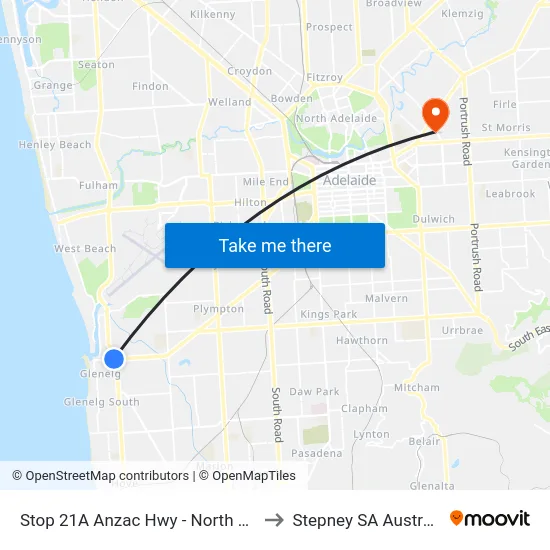 Stop 21A Anzac Hwy - North side to Stepney SA Australia map