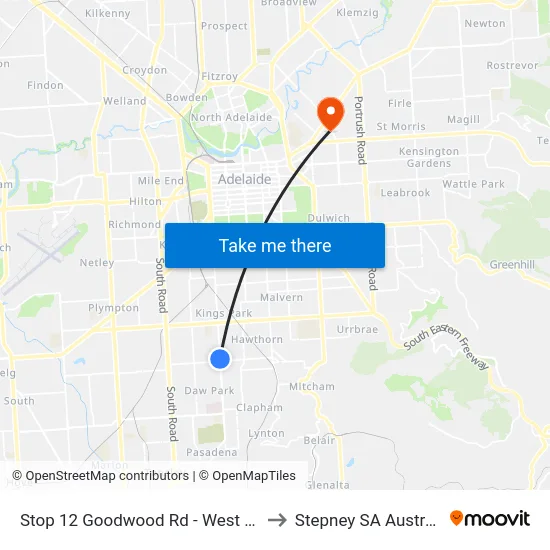 Stop 12 Goodwood Rd - West side to Stepney SA Australia map