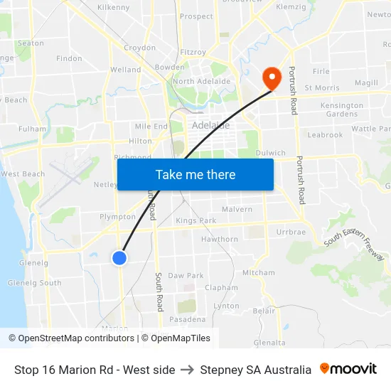 Stop 16 Marion Rd - West side to Stepney SA Australia map