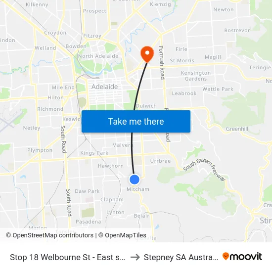 Stop 18 Welbourne St - East side to Stepney SA Australia map