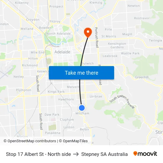 Stop 17 Albert St - North side to Stepney SA Australia map