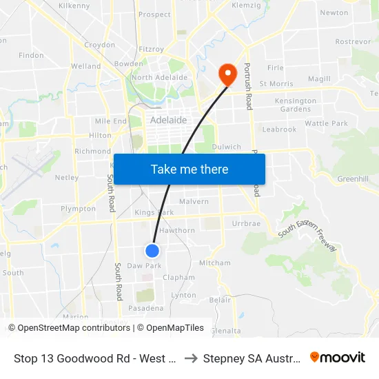 Stop 13 Goodwood Rd - West side to Stepney SA Australia map