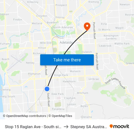Stop 15 Raglan Ave - South side to Stepney SA Australia map