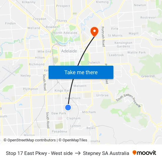 Stop 17 East Pkwy - West side to Stepney SA Australia map