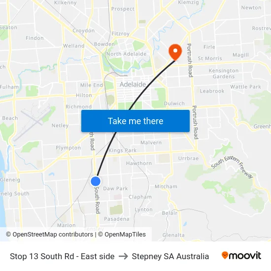 Stop 13 South Rd - East side to Stepney SA Australia map