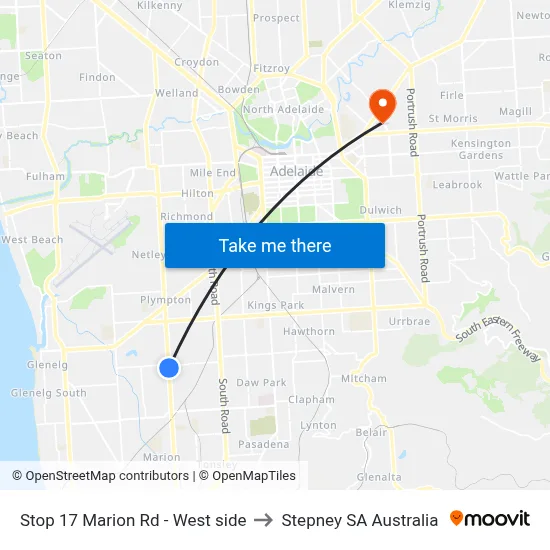 Stop 17 Marion Rd - West side to Stepney SA Australia map