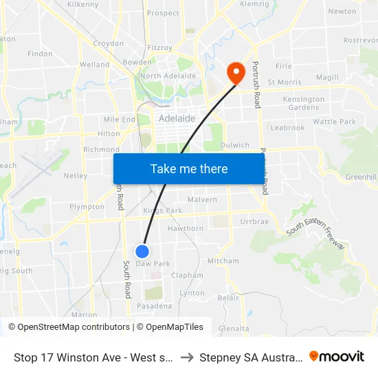 Stop 17 Winston Ave - West side to Stepney SA Australia map