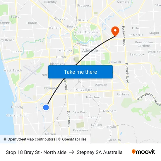 Stop 18 Bray St - North side to Stepney SA Australia map
