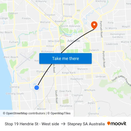 Stop 19 Hendrie St - West side to Stepney SA Australia map