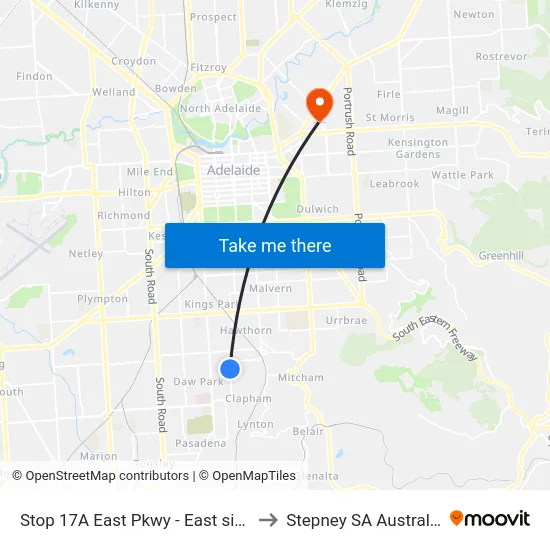 Stop 17A East Pkwy - East side to Stepney SA Australia map