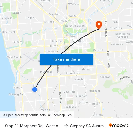 Stop 21 Morphett Rd - West side to Stepney SA Australia map