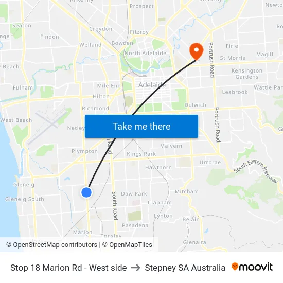 Stop 18 Marion Rd - West side to Stepney SA Australia map