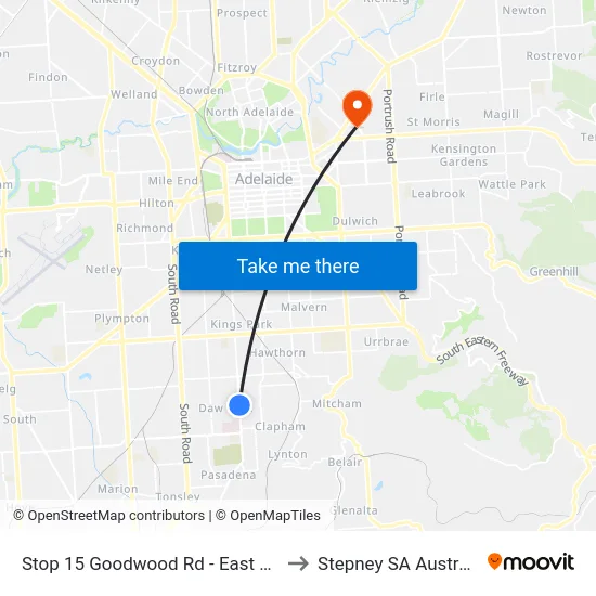 Stop 15 Goodwood Rd - East side to Stepney SA Australia map