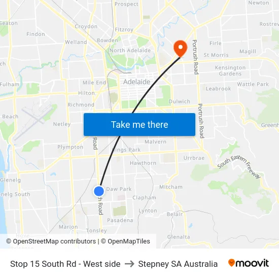 Stop 15 South Rd - West side to Stepney SA Australia map