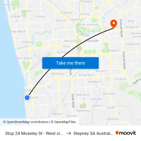 Stop 24 Moseley St - West side to Stepney SA Australia map