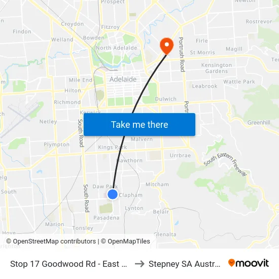 Stop 17 Goodwood Rd - East side to Stepney SA Australia map