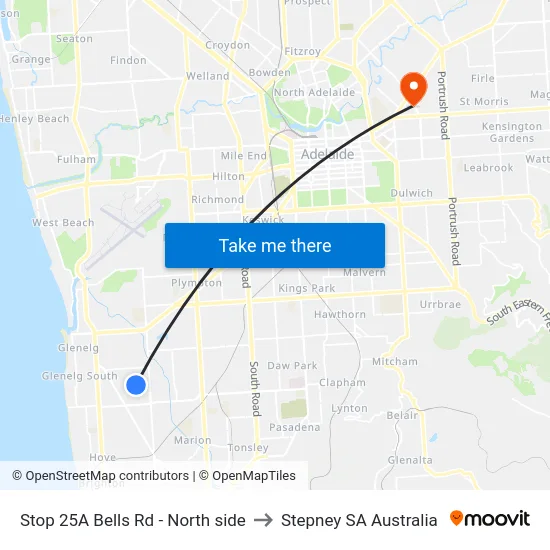 Stop 25A Bells Rd - North side to Stepney SA Australia map