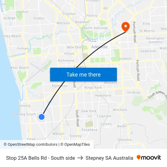 Stop 25A Bells Rd - South side to Stepney SA Australia map
