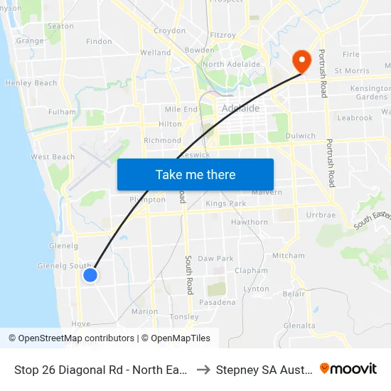 Stop 26 Diagonal Rd - North East side to Stepney SA Australia map