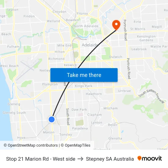 Stop 21 Marion Rd - West side to Stepney SA Australia map