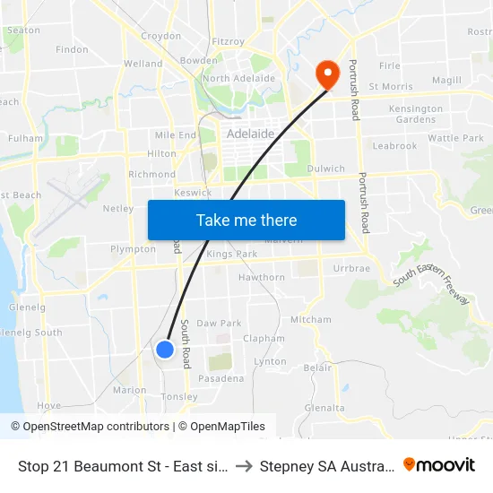 Stop 21 Beaumont St - East side to Stepney SA Australia map