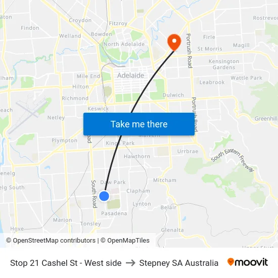 Stop 21 Cashel St - West side to Stepney SA Australia map