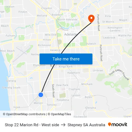 Stop 22 Marion Rd - West side to Stepney SA Australia map
