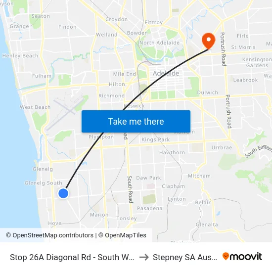 Stop 26A Diagonal Rd - South West side to Stepney SA Australia map