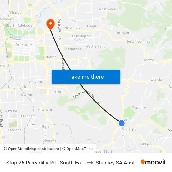 Stop 26 Piccadilly Rd - South East side to Stepney SA Australia map