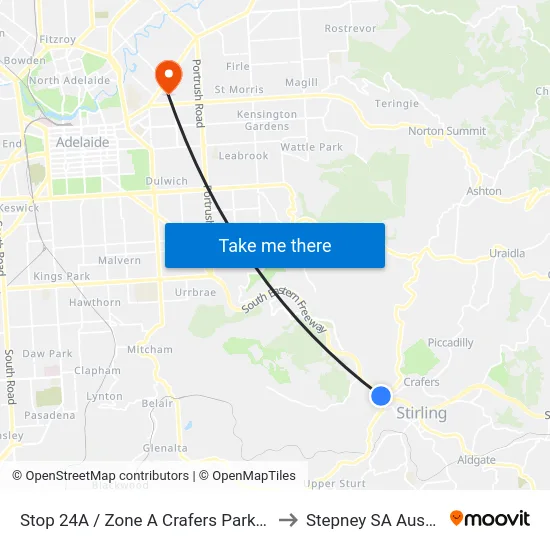 Stop 24A / Zone A Crafers Park N Ride to Stepney SA Australia map