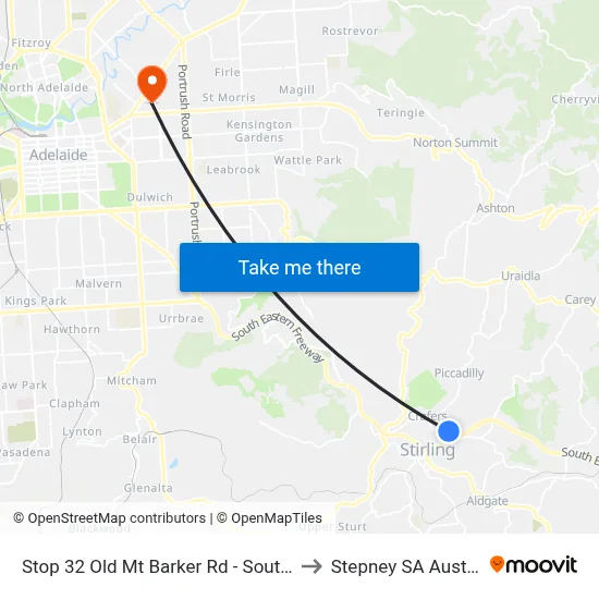 Stop 32 Old Mt Barker Rd - South side to Stepney SA Australia map