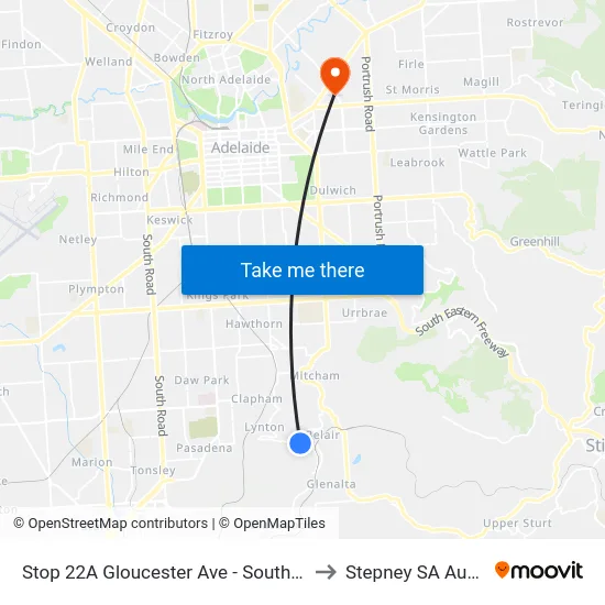 Stop 22A Gloucester Ave - South East side to Stepney SA Australia map