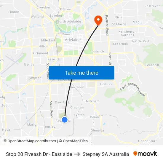Stop 20 Fiveash Dr - East side to Stepney SA Australia map
