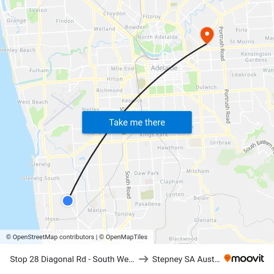 Stop 28 Diagonal Rd - South West side to Stepney SA Australia map