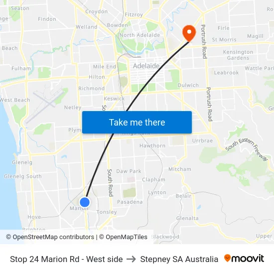 Stop 24 Marion Rd - West side to Stepney SA Australia map