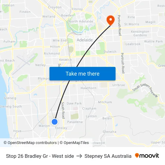 Stop 26 Bradley Gr - West side to Stepney SA Australia map
