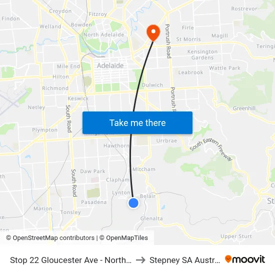 Stop 22 Gloucester Ave - North side to Stepney SA Australia map