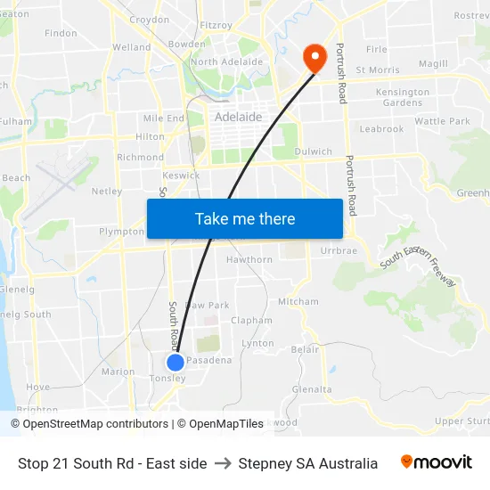 Stop 21 South Rd - East side to Stepney SA Australia map