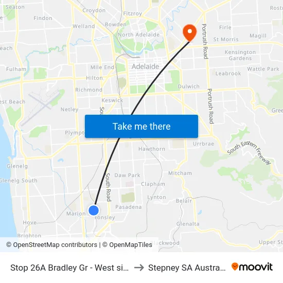 Stop 26A Bradley Gr - West side to Stepney SA Australia map