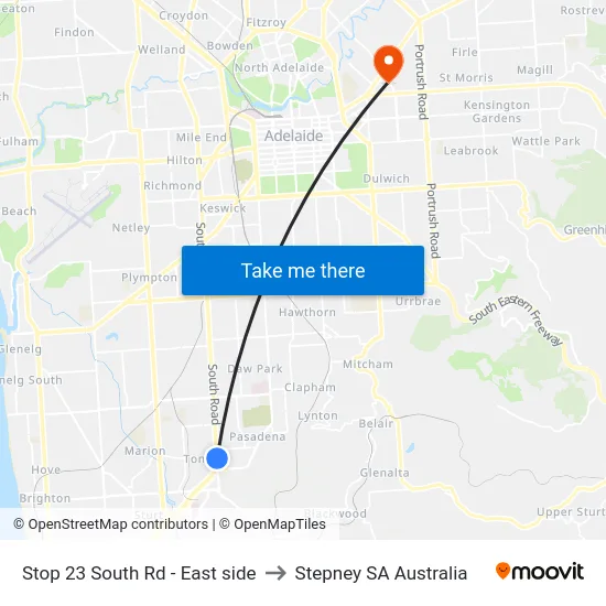 Stop 23 South Rd - East side to Stepney SA Australia map